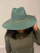 Load image into Gallery viewer, Gold Chain Fedora Hat- Olive Green
